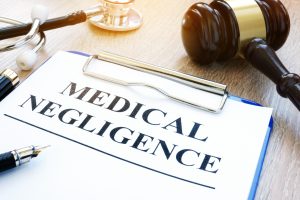 A legal pad with the words 'Medical Negligence' written on it.