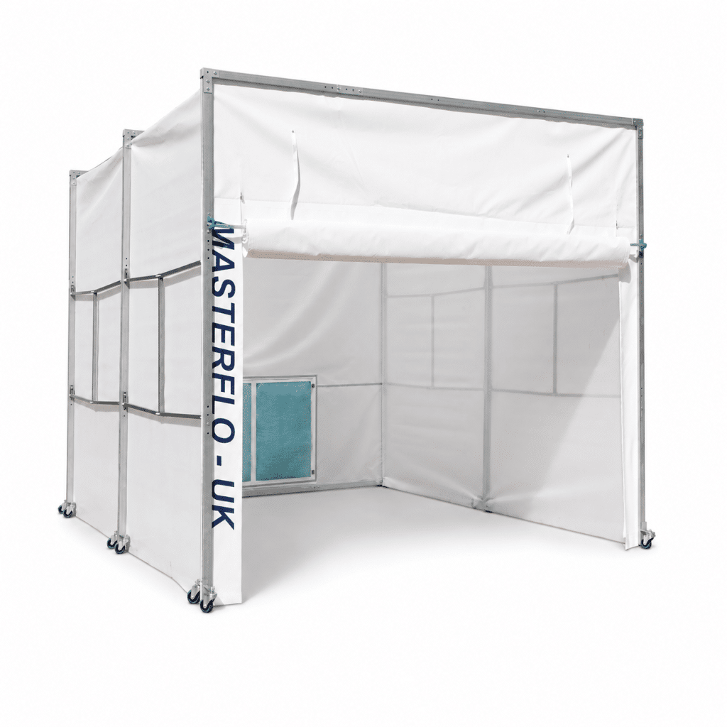 ROLARE-FLEX + MOBE-X mobile retractable spray booth system, studio shot